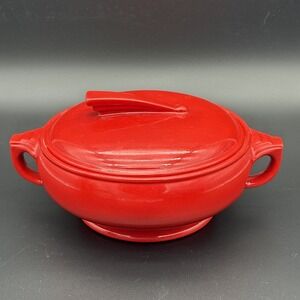 Vintage Hall China Sundial Casserole Dish Chinese Red Art Deco Gold Backstamp